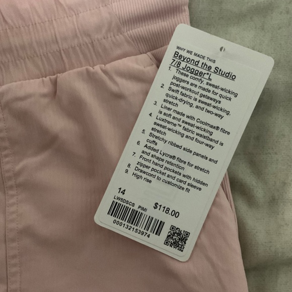 Lululemon Beyond the Studio 7/8 Jogger Size 14 Light Pink - Picture 8 of 10